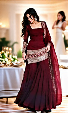 Elegant Plum Embroidered Sharara Suit -Libas e nikah