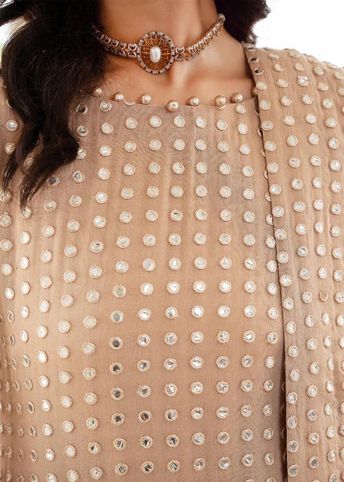 Elegant Mother-Daughter Matching Outfit Set - Beige Embellished Ensemble